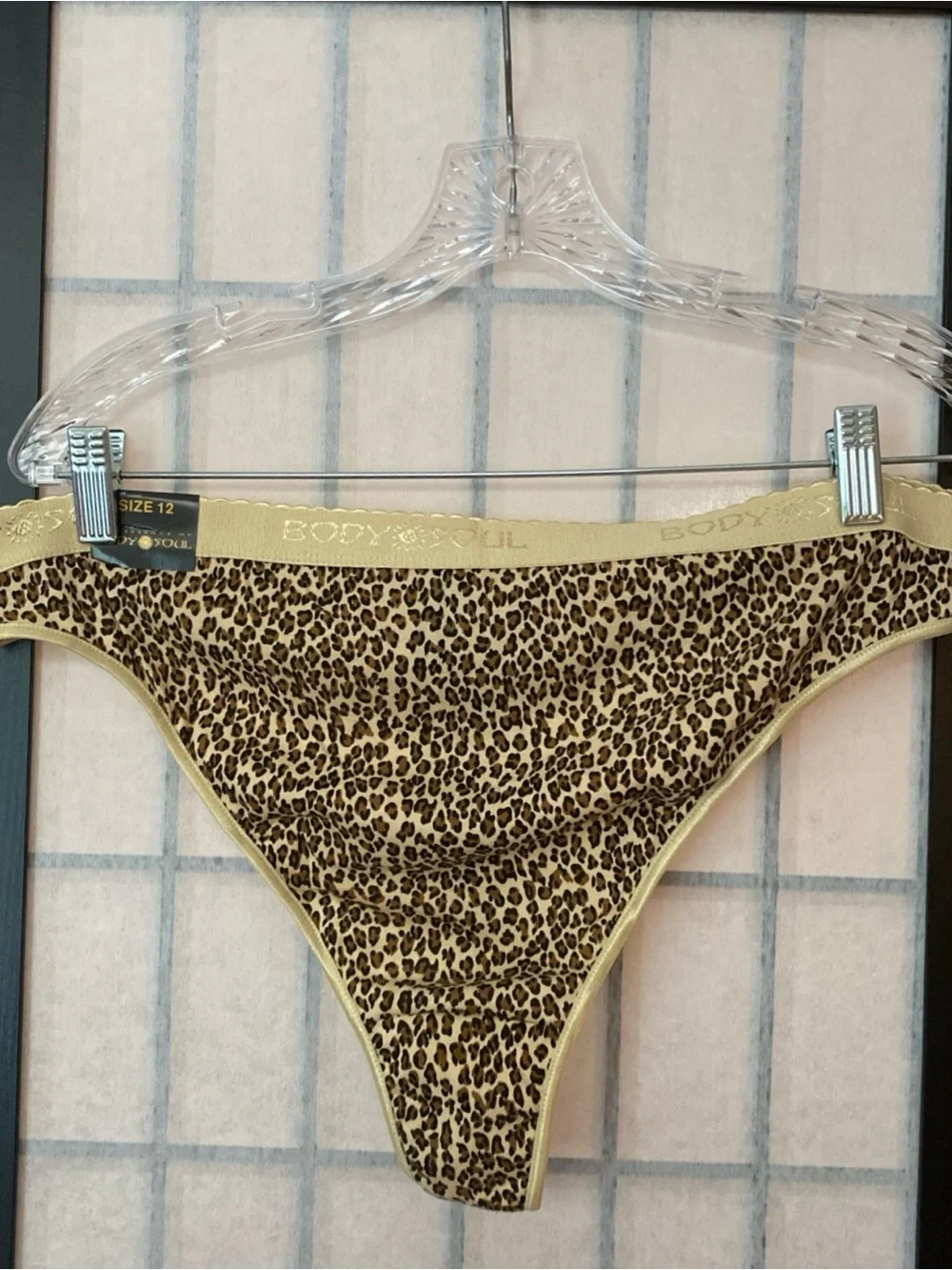 Essence of Body Soul NWT/D +SZ 12 Cot Knit Leopard Thong Panties Satin Leg Edges